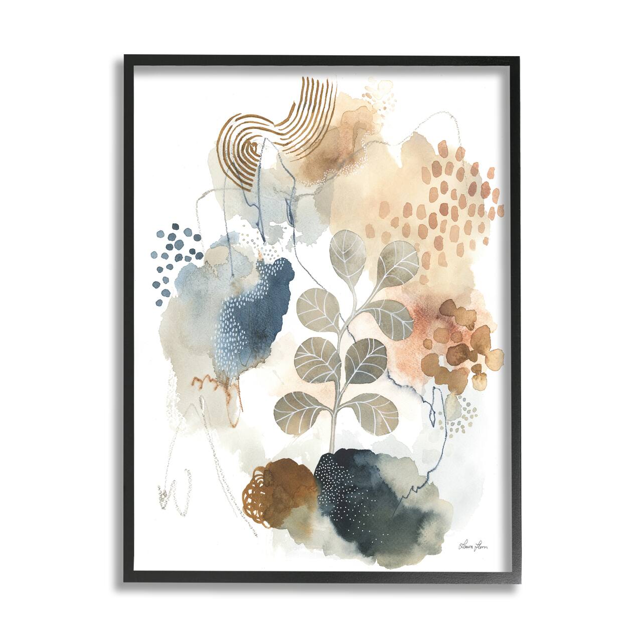 Stupell Industries Modern Abstract Botanicals Spiral Shape Collage Blue Brown Framed Wall Art